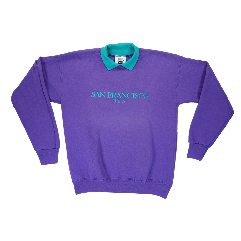 Vintage Lee Sweatshirt Mens Large Polo Collar San Francisco USA‎ Embroidered 90s